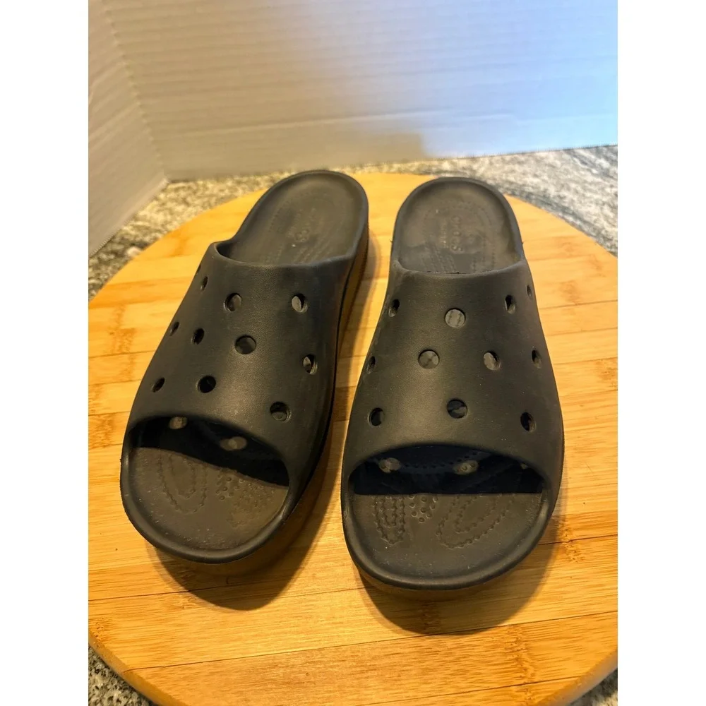 Crocs Sloane Slide Black Platform Sandals Womens Size 9 205742